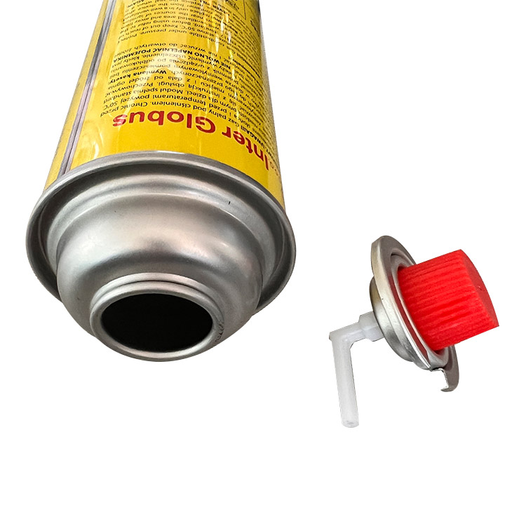 Válvula de estufa de gas portátil y válvula de cartucho de gas butano y tapas rojas con válvula de pulverización de lata de gas LPG